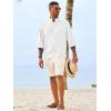 Runcati Mens Casual Henley Shirts 3/4 Sleeve Band Collar Cotton Linen Shirt Summer Beach Hippie T-Shirts with Pocket(White)