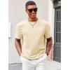 Runcati Men’s Casual T-Shirts Short Sleeve Crewneck Summer Stretchy Shirt Textured Jacquard Tops(Beige)