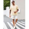Runcati Men’s Casual T-Shirts Short Sleeve Crewneck Summer Stretchy Shirt Textured Jacquard Tops(Beige)