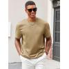 Runcati Men’s Casual T-Shirts Short Sleeve Crewneck Summer Stretchy Shirt Textured Jacquard Tops(Khaki)
