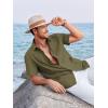Runcati Mens Linen Cuban Guayabera Shirts Button Down Short Sleeve Shirt Cotton Hippie Summer Beach Vacation Shirts(Army Green)
