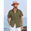 Runcati Mens Linen Cuban Guayabera Shirts Button Down Short Sleeve Shirt Cotton Hippie Summer Beach Vacation Shirts(Army Green)