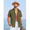 Runcati Mens Linen Cuban Guayabera Shirts Button Down Short Sleeve Shirt Cotton Hippie Summer Beach Vacation Shirts(Army Green)