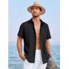Runcati Mens Linen Cuban Guayabera Shirts Button Down Short Sleeve Shirt Cotton Hippie Summer Beach Vacation Shirts(Black)