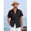 Runcati Mens Linen Cuban Guayabera Shirts Button Down Short Sleeve Shirt Cotton Hippie Summer Beach Vacation Shirts(Black)