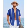 Runcati Mens Linen Cuban Guayabera Shirts Button Down Short Sleeve Shirt Cotton Hippie Summer Beach Vacation Shirts(Blue)
