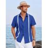 Runcati Mens Linen Cuban Guayabera Shirts Button Down Short Sleeve Shirt Cotton Hippie Summer Beach Vacation Shirts(Blue)