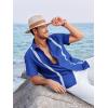 Runcati Mens Linen Cuban Guayabera Shirts Button Down Short Sleeve Shirt Cotton Hippie Summer Beach Vacation Shirts(Blue)