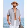Runcati Mens Linen Cuban Guayabera Shirts Button Down Short Sleeve Shirt Cotton Hippie Summer Beach Vacation Shirts(Grey)