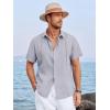 Runcati Mens Linen Cuban Guayabera Shirts Button Down Short Sleeve Shirt Cotton Hippie Summer Beach Vacation Shirts(Grey)