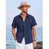 Runcati Mens Linen Cuban Guayabera Shirts Button Down Short Sleeve Shirt Cotton Hippie Summer Beach Vacation Shirts(Navy)