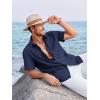Runcati Mens Linen Cuban Guayabera Shirts Button Down Short Sleeve Shirt Cotton Hippie Summer Beach Vacation Shirts(Navy)