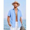 Runcati Mens Linen Cuban Guayabera Shirts Button Down Short Sleeve Shirt Cotton Hippie Summer Beach Vacation Shirts(Sky Blue)