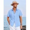 Runcati Mens Linen Cuban Guayabera Shirts Button Down Short Sleeve Shirt Cotton Hippie Summer Beach Vacation Shirts(Sky Blue)