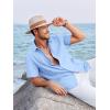 Runcati Mens Linen Cuban Guayabera Shirts Button Down Short Sleeve Shirt Cotton Hippie Summer Beach Vacation Shirts(Sky Blue)