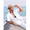 Runcati Mens Linen Cuban Guayabera Shirts Button Down Short Sleeve Shirt Cotton Hippie Summer Beach Vacation Shirts(White)