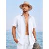 Runcati Mens Linen Cuban Guayabera Shirts Button Down Short Sleeve Shirt Cotton Hippie Summer Beach Vacation Shirts(White)