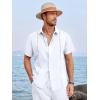 Runcati Mens Linen Cuban Guayabera Shirts Button Down Short Sleeve Shirt Cotton Hippie Summer Beach Vacation Shirts(White)