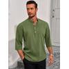 Runcati Mens Linen Henley Shirts Casual Lightweight 3/4 Sleeve T-Shirt Summer Beach Yoga Hippie Tops(Army Green)