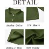 Runcati Mens Linen Henley Shirts Casual Lightweight 3/4 Sleeve T-Shirt Summer Beach Yoga Hippie Tops(Army Green)