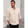 Runcati Mens Linen Henley Shirts Casual Lightweight 3/4 Sleeve T-Shirt Summer Beach Yoga Hippie Tops(Beige)