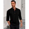 Runcati Mens Linen Henley Shirts Casual Lightweight 3/4 Sleeve T-Shirt Summer Beach Yoga Hippie Tops(Black)