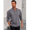 Runcati Mens Linen Henley Shirts Casual Lightweight 3/4 Sleeve T-Shirt Summer Beach Yoga Hippie Tops(Dark Grey)