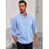 Runcati Mens Linen Henley Shirts Casual Lightweight 3/4 Sleeve T-Shirt Summer Beach Yoga Hippie Tops(Light Blue)