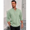 Runcati Mens Linen Henley Shirts Casual Lightweight 3/4 Sleeve T-Shirt Summer Beach Yoga Hippie Tops(Olive Green)