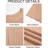 Runcati Mens Short Sleeve T-Shirts Casual Knit Texture Crewneck Pocket Tee Tops Loose Fit Summer Shirt(Light Brown)