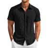 Runcati Mens Button Down Linen Shirt Short Sleeve Casual Vacation Shirts Summer Beach Wedding Tops with Pocket(Black)