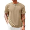Runcati Men’s Casual T-Shirts Short Sleeve Crewneck Summer Stretchy Shirt Textured Jacquard Tops(Khaki)