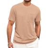 Runcati Mens Short Sleeve T-Shirts Casual Knit Texture Crewneck Pocket Tee Tops Loose Fit Summer Shirt(Light Brown)