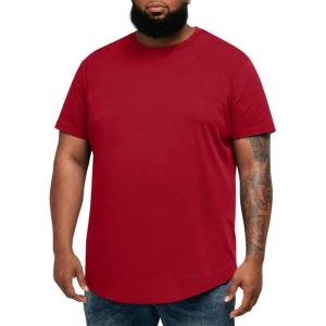 Runcati Mens Big and Tall Shirts Short Sleeve Crew Neck Casual T-Shirt Hipster Hip Hop Longline Tee Shirts(Burgundy)