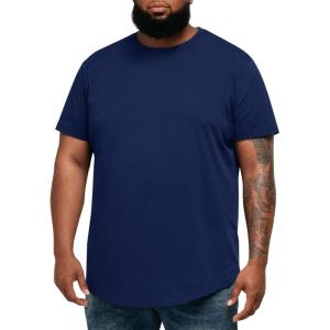Runcati Mens Big and Tall Shirts Short Sleeve Crew Neck Casual T-Shirt Hipster Hip Hop Longline Tee Shirts(Navy)