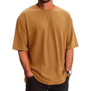 Runcati Mens Casual T-Shirts Short Sleeve Lightweight Oversized Summer Cotton Tee Beach Crew Neck Tops(Brown)