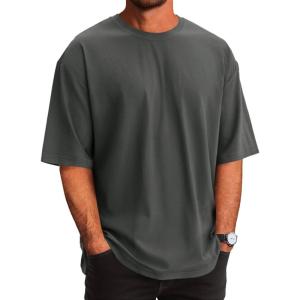 Runcati Mens Casual T-Shirts Short Sleeve Lightweight Oversized Summer Cotton Tee Beach Crew Neck Tops(Dark Grey)