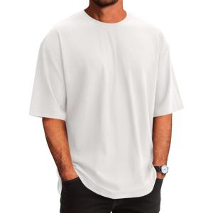 Runcati Mens Casual T-Shirts Short Sleeve Lightweight Oversized Summer Cotton Tee Beach Crew Neck Tops(White)