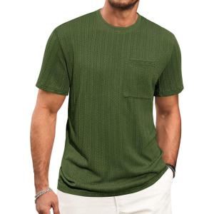 Runcati Mens Short Sleeve T-Shirts Casual Knit Texture Crewneck Pocket Tee Tops Loose Fit Summer Shirt(Army Green)