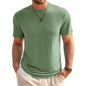 Runcati Mens Short Sleeve T-Shirts Classic Crew Neck Casual Shirt Summer Basic Lightweight Fashion Moisture Wicking Tees(Army Green)