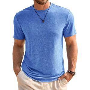 Runcati Mens Short Sleeve T-Shirts Classic Crew Neck Casual Shirt Summer Basic Lightweight Fashion Moisture Wicking Tees(Blue)