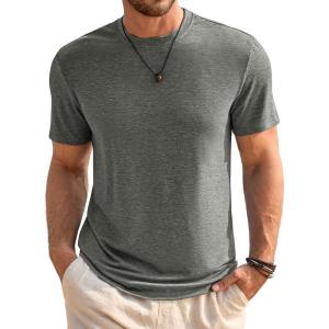 Runcati Mens Short Sleeve T-Shirts Classic Crew Neck Casual Shirt Summer Basic Lightweight Fashion Moisture Wicking Tees(Dark Grey)