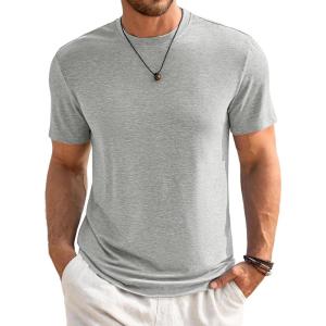 Runcati Mens Short Sleeve T-Shirts Classic Crew Neck Casual Shirt Summer Basic Lightweight Fashion Moisture Wicking Tees(Light Gray)