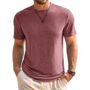 Runcati Mens Short Sleeve T-Shirts Classic Crew Neck Casual Shirt Summer Basic Lightweight Fashion Moisture Wicking Tees(Wine Red)