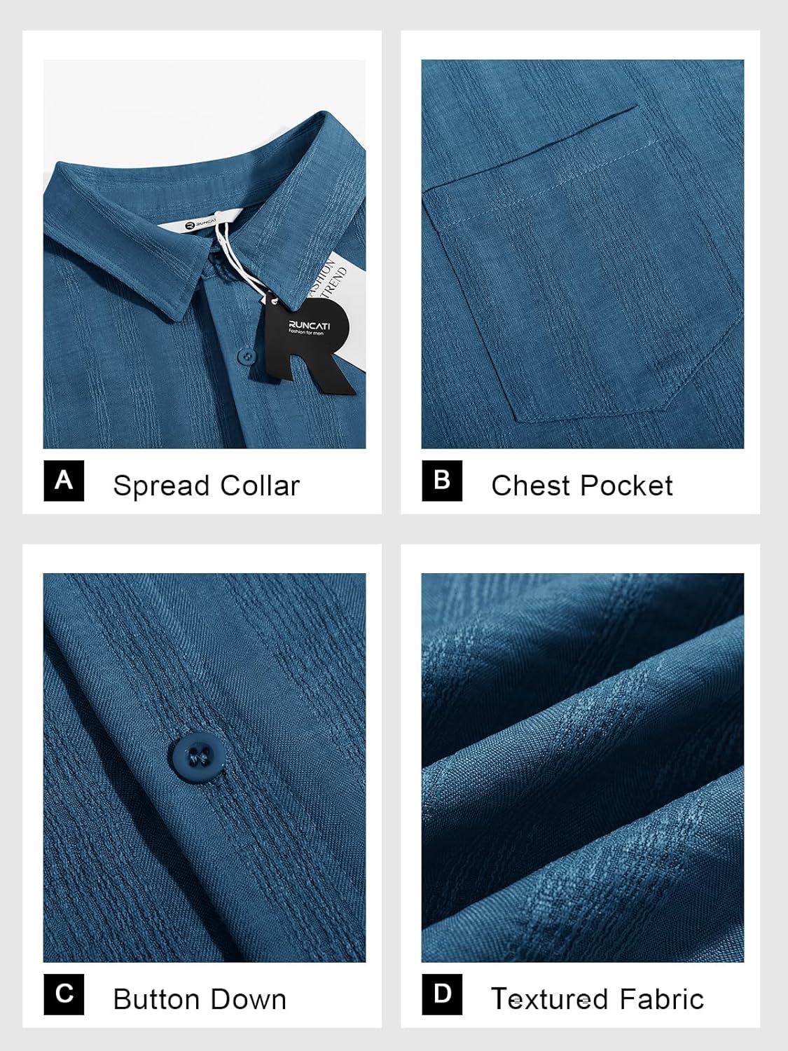 imageRuncati Mens Button Down Shirts Casual Short Sleeve Shirt Textured Linen Summer Beach Tops with PocketBluish Gray