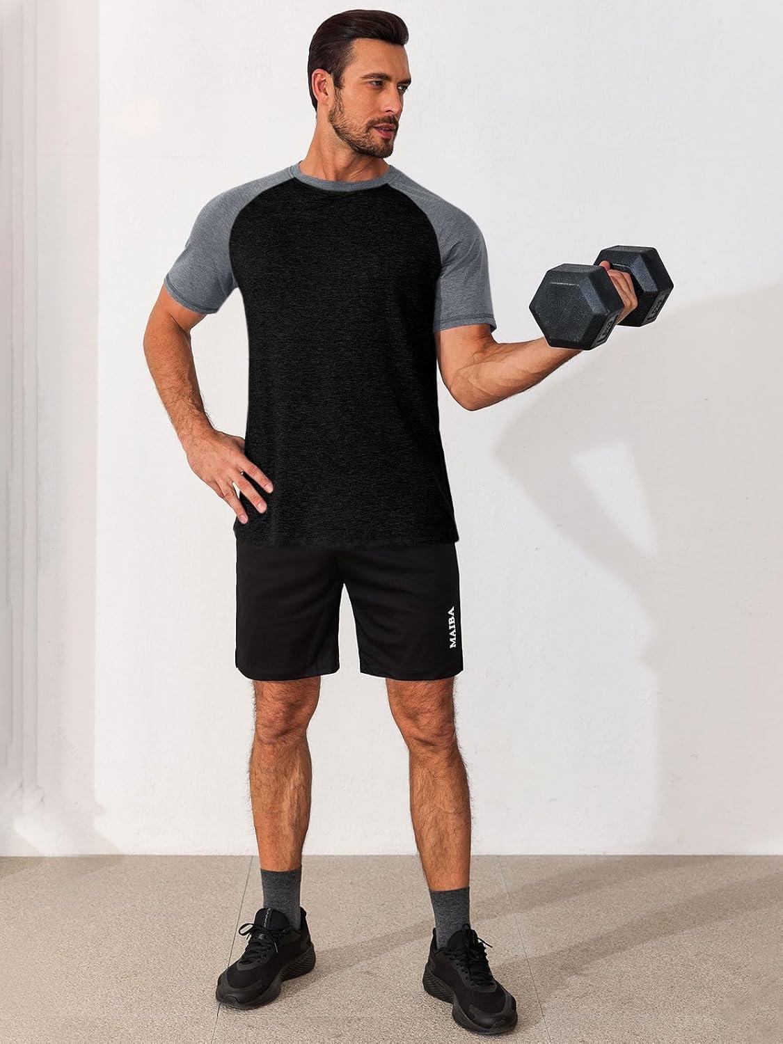 imageRuncati Mens Casual Slim Fit T Shirts Raglan Short Sleeve Crewneck Baseball Tees Color Block Workout Fashion ShirtGrey