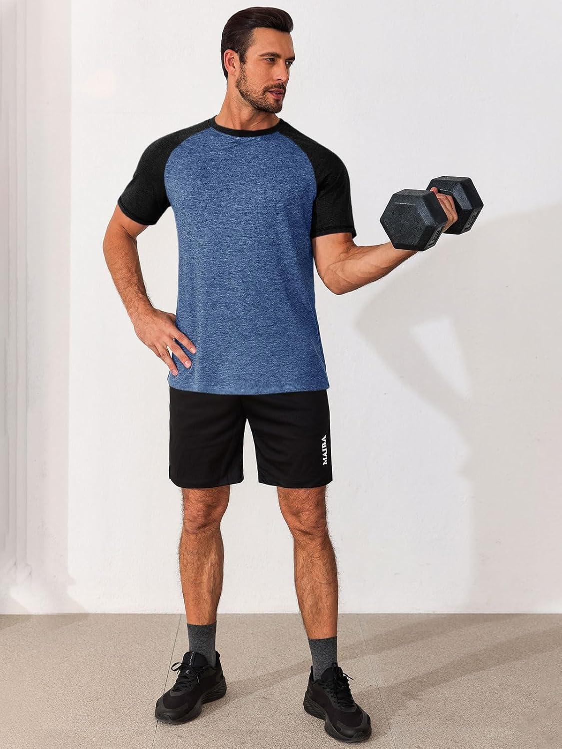 imageRuncati Mens Casual Slim Fit T Shirts Raglan Short Sleeve Crewneck Baseball Tees Color Block Workout Fashion ShirtNavy Blue