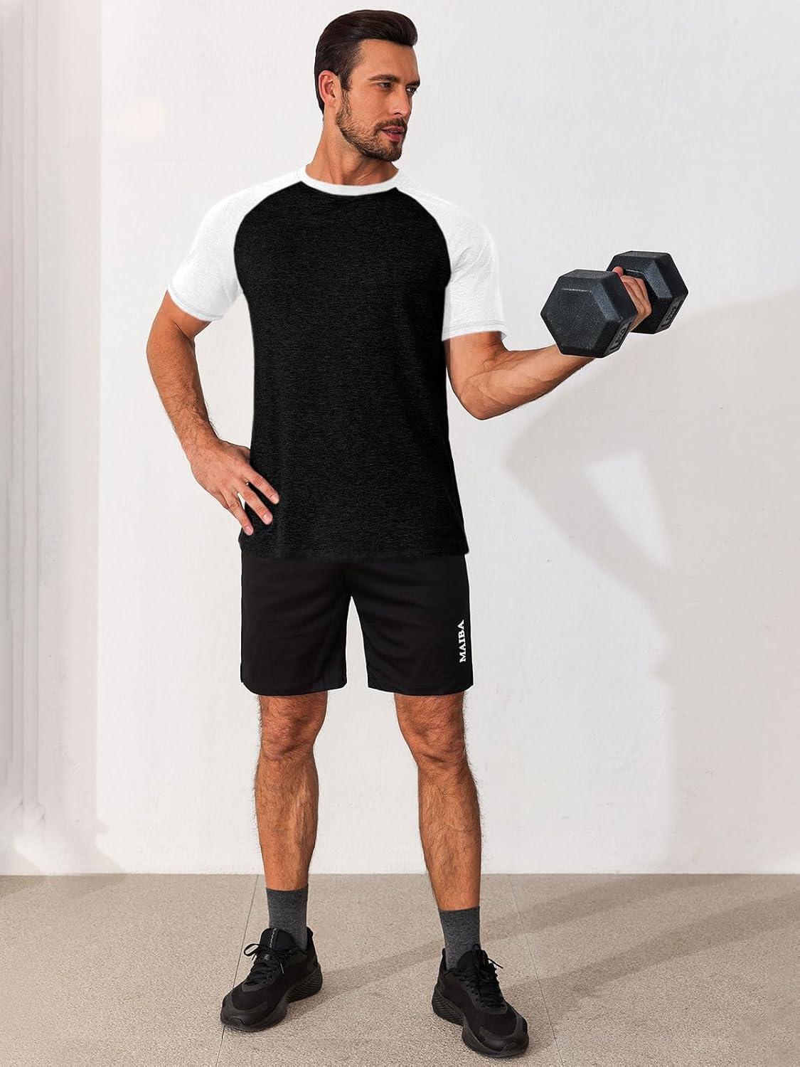 imageRuncati Mens Casual Slim Fit T Shirts Raglan Short Sleeve Crewneck Baseball Tees Color Block Workout Fashion ShirtWhite