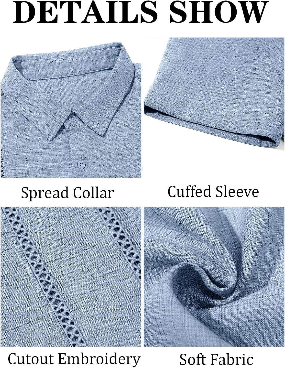 imageRuncati Mens Guayabera Shirts Short Sleeve Casual Cuban Linen Shirt Button Down Beach Summer Mexican ShirtsBaby Blue