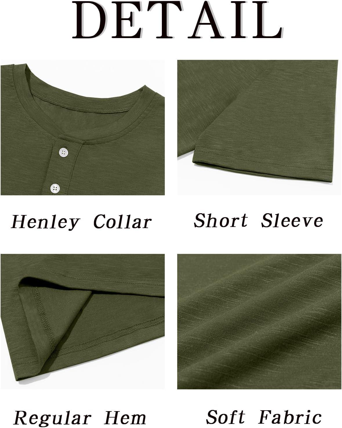 imageRuncati Mens Henley Shirt Short Sleeve Casual Button Basic Tees Slim Fit Stretch Summer T ShirtsArmy Green